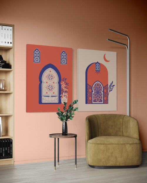 Lot de deux œuvres d'art abstraites rectangulaires, Portes marocaines – Image 2